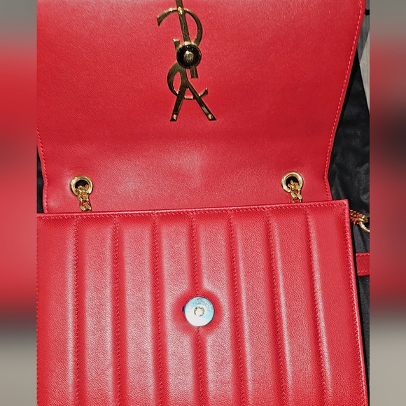 Saint Laurent Red Quilted Leather Shoulder Bag with Gold YSL Logo - Picture 7 of 11